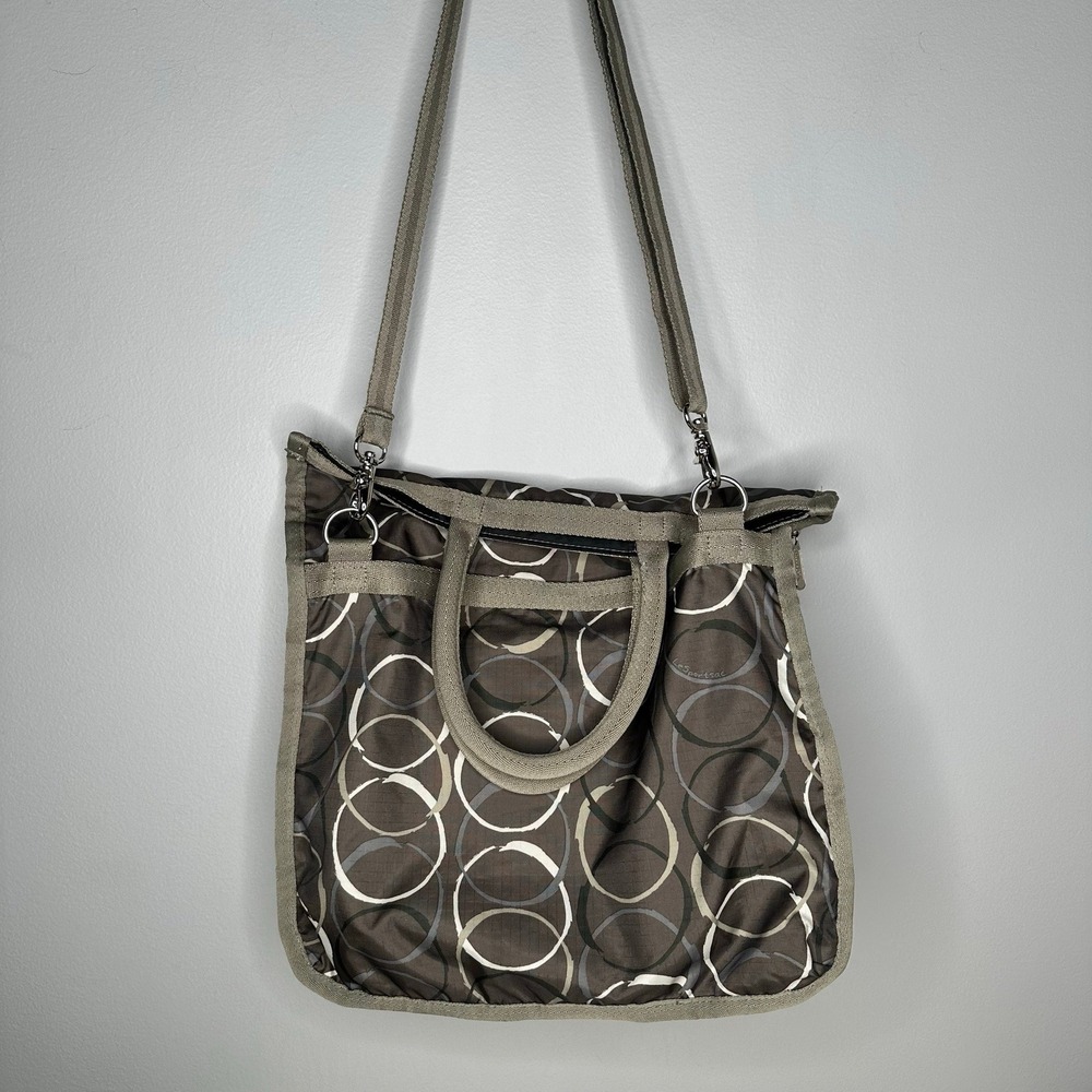 Le Sportsac Foldover Tote Crossbody Circles Large Bag Neutral - Picture 7 of 13